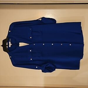 Calvin Klein button down roll sleeve royal blue blouse NWT